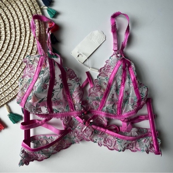For Love And Lemons Viviane Rose Triangle Bra XS NEW - Picture 2 of 3